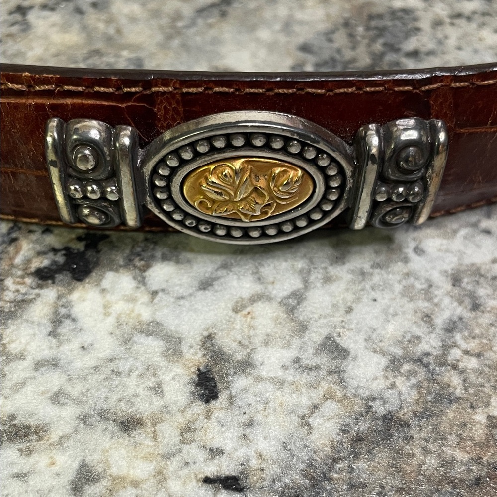 Brown Leather Belt with Silver and Gold Accents - Picture 9 of 9